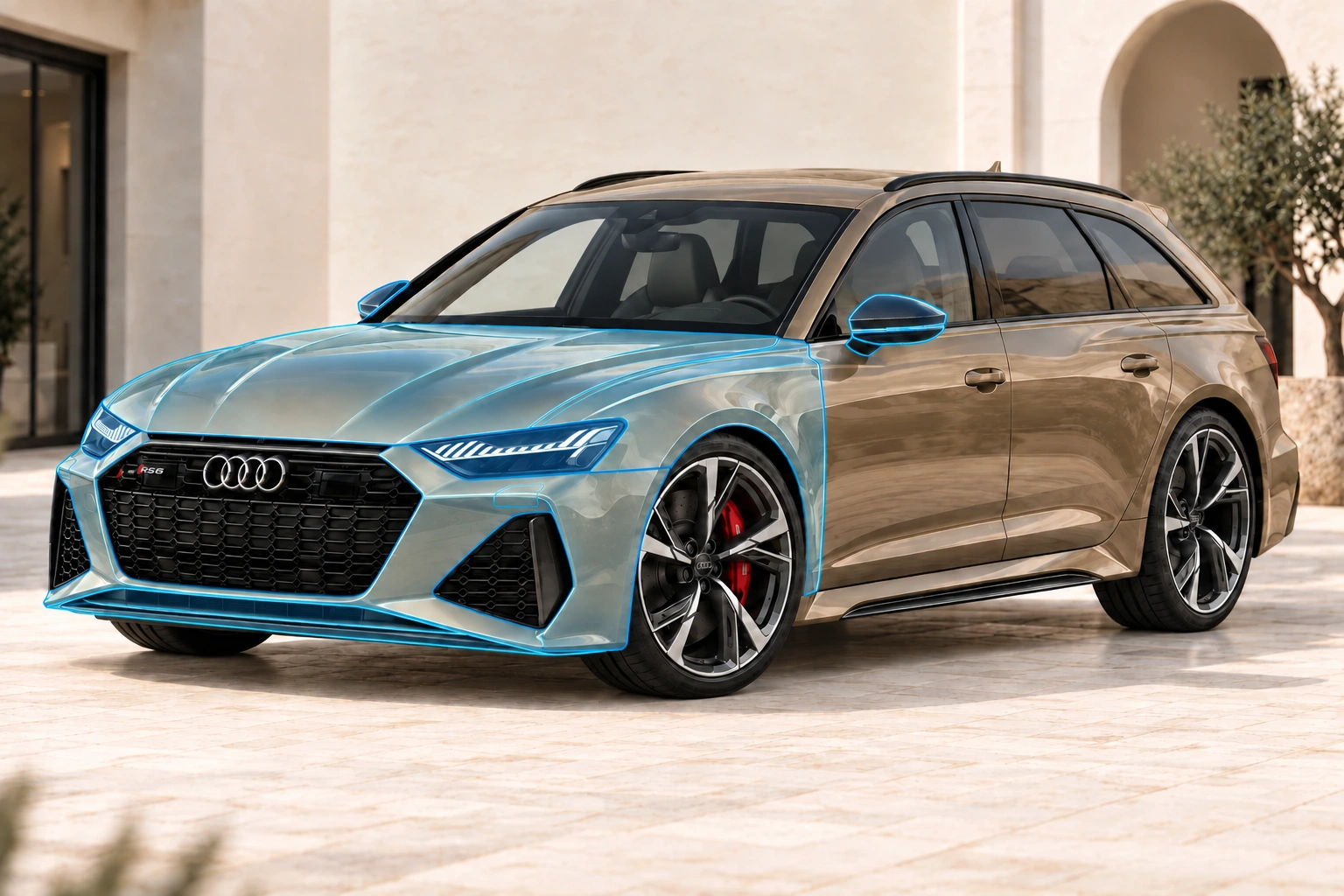 Gold Audi RS6 with Front PPF highlighted